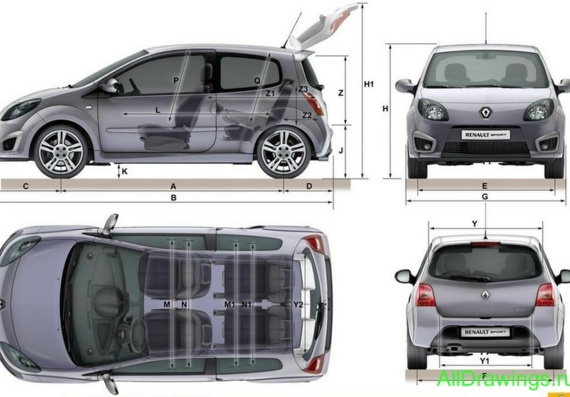 Renault Twingo RS (2008) (Renault Tvingo of PC (2008)) are drawings of the car